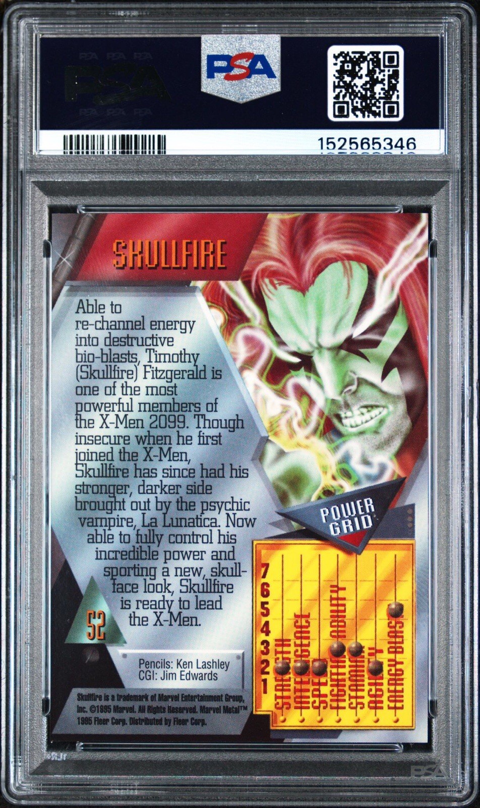 1995 Marvel Metal #52 Skullfire PSA 10 view 2