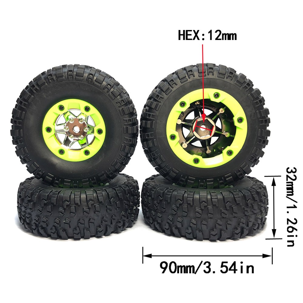 4Pcs Black Rubber Tire Tyres with Wheel Rims For WLtoys 12428 1/12 RC Buggy Car