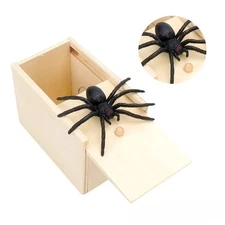 Wooden Prank Spider Scare Box Hidden in Case Trick Play Joke Scarebox Gag Toy