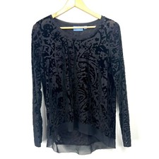 Simply Vera Black Velvet Burnout Long Sleeve Top Women's L Whimsygoth Valentine