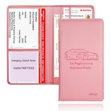 Car Registration and Insurance Card Holder - Leather Vehicle Glove L, Pink
