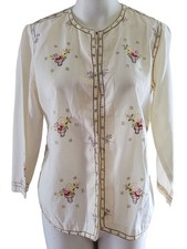 VTG Ethnic Hand Embroidered Blouse Size 38/M Cream Peasant Style Cottagecore 70s