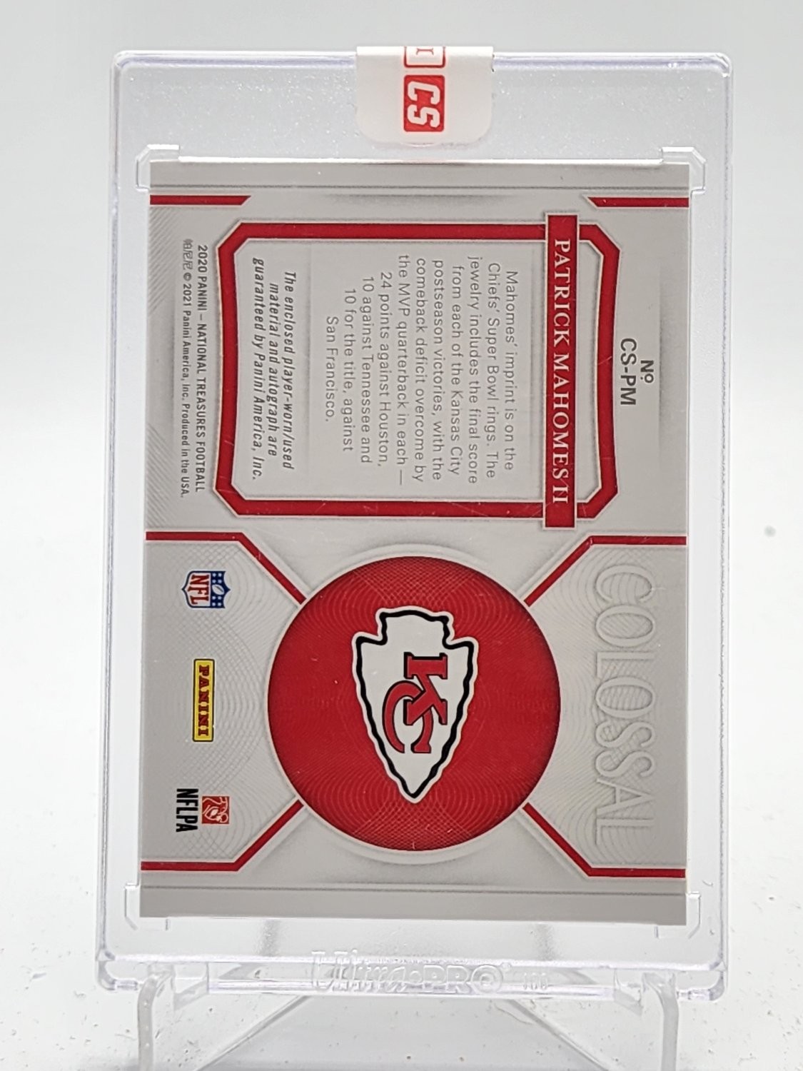 PATRICK MAHOMES II 2020 NATIONAL TREASURES COLOSSAL PATCH AUTO /15 Q3963-2 view 2