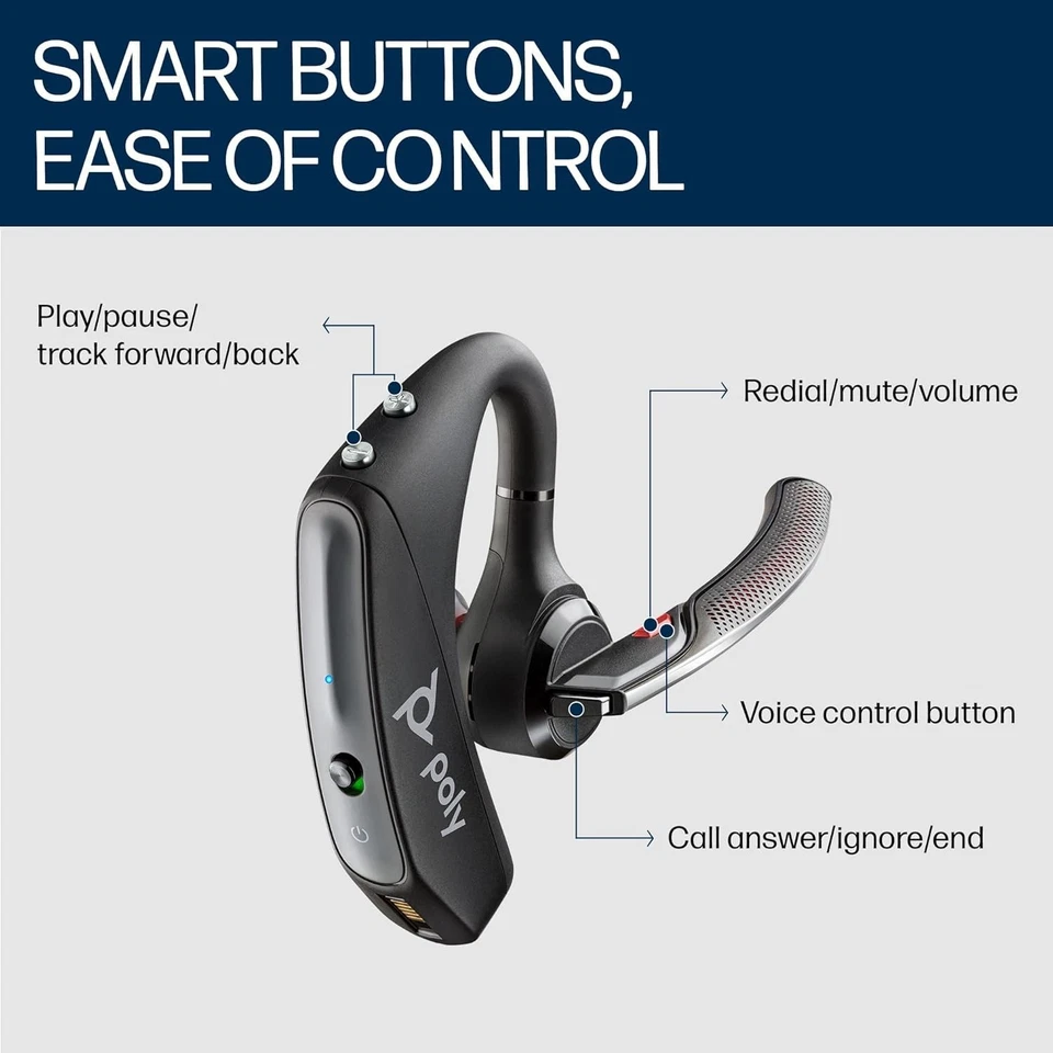 Plantronics - Voyager 5200 (Poly) - Bluetooth Over-The-Ear (Monaural) Headset -  - image 3 of 4