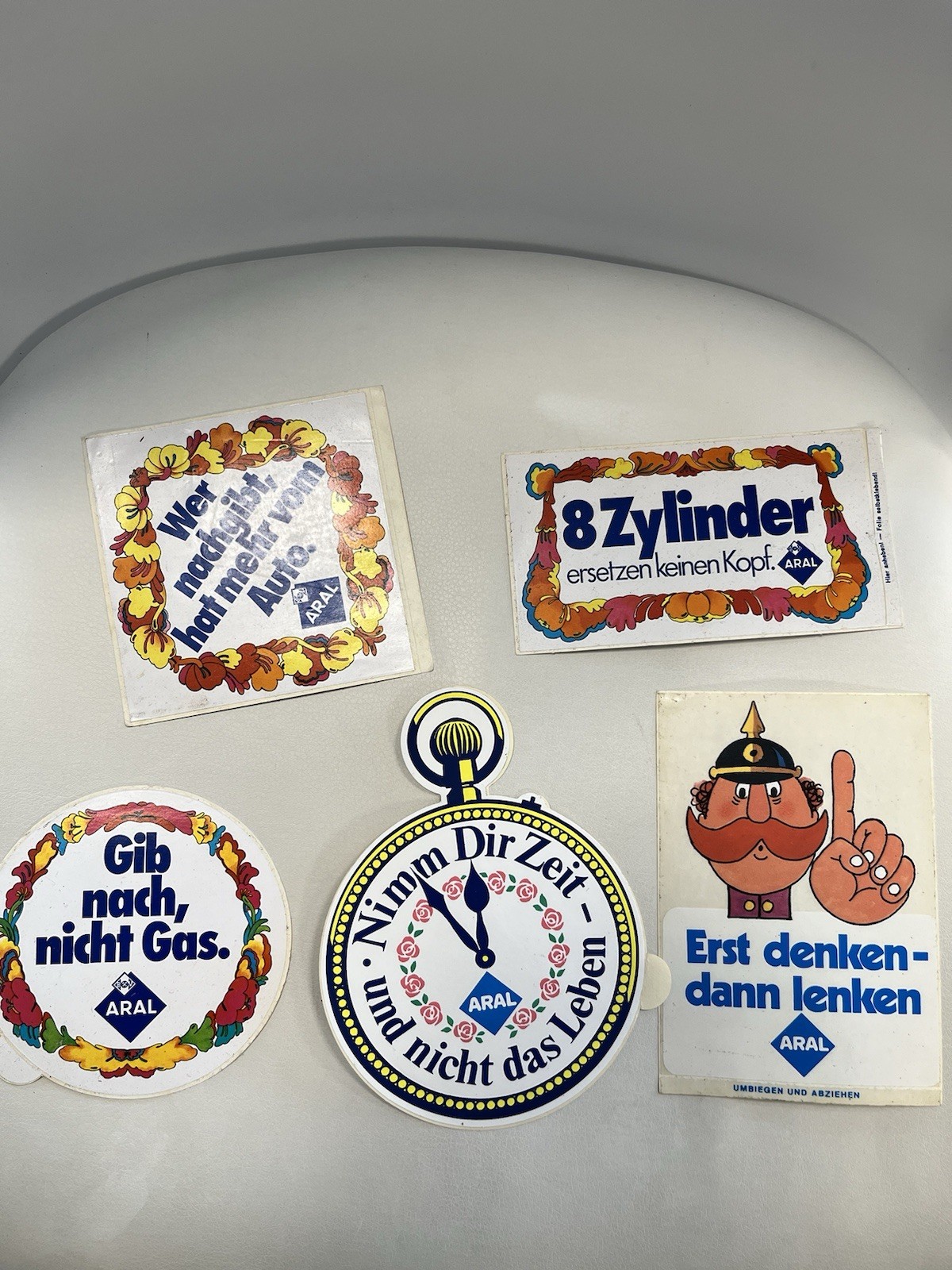5 Vintage Aufkleber ARAL , Werbesprüche 70er Jahre