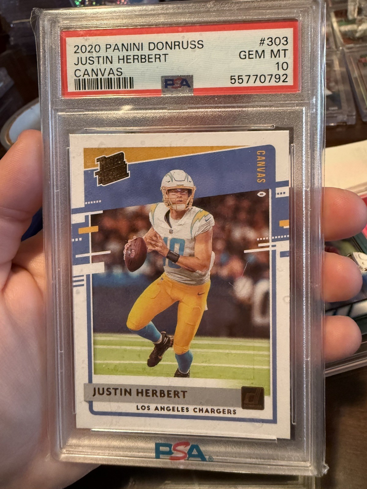 2020 Panini Donruss Rated Rookie Justin Herbert #303 Canvas (RC) PSA 10