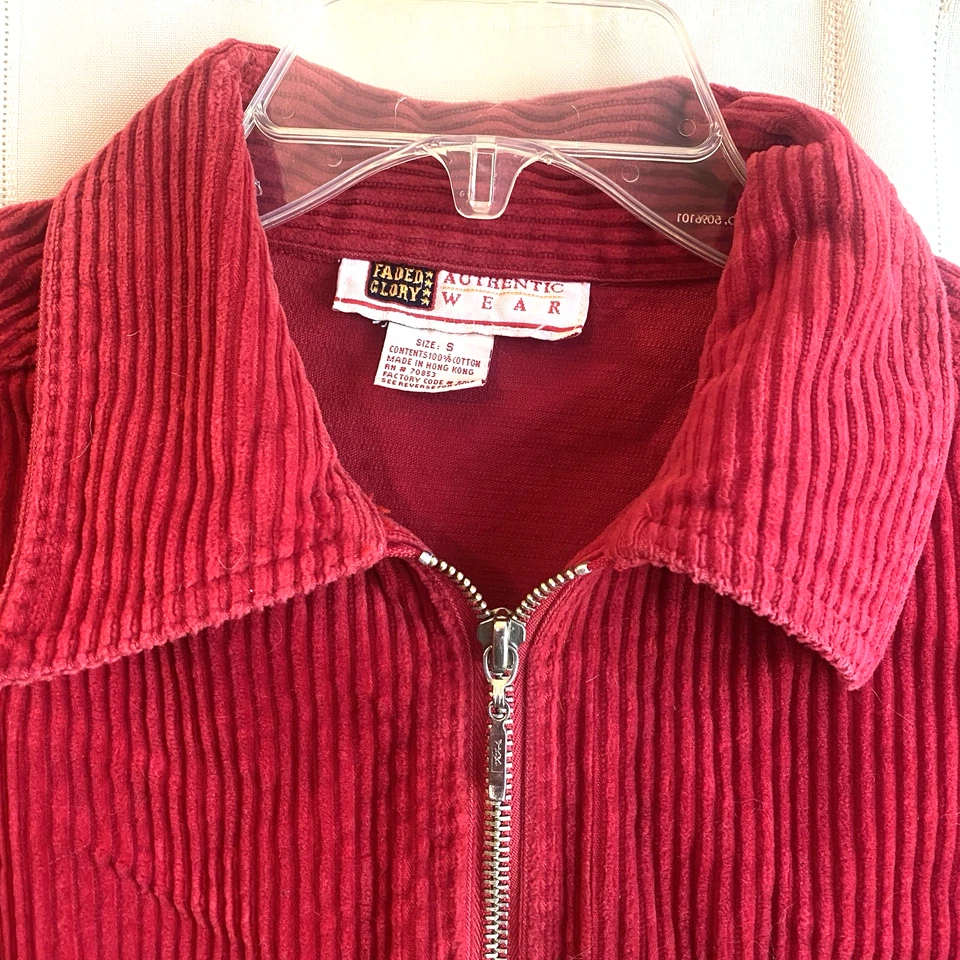 De Colección Chaqueta Pana Camisa Años 80 Rojo Cereza M Desteñida Gloria Sobrecamisa Gruesa Cálida Cremallera Foto 3 de 4