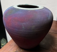 Raku Vase By Leslie Mitchell Signed Multicolo...