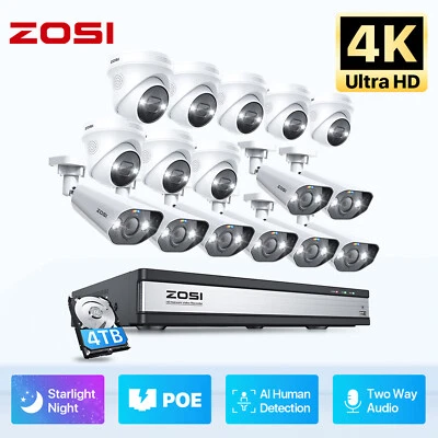 ZOSI 4K 16CH NVR PoE Kit Caméra de Surveillance avec Spotlight, 16pcs 8MP Caméra