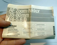 Nikon Nikor 35-80mm f4-5.6 D AF Ai-s zoom instruction manual En Jp De Fr Es It