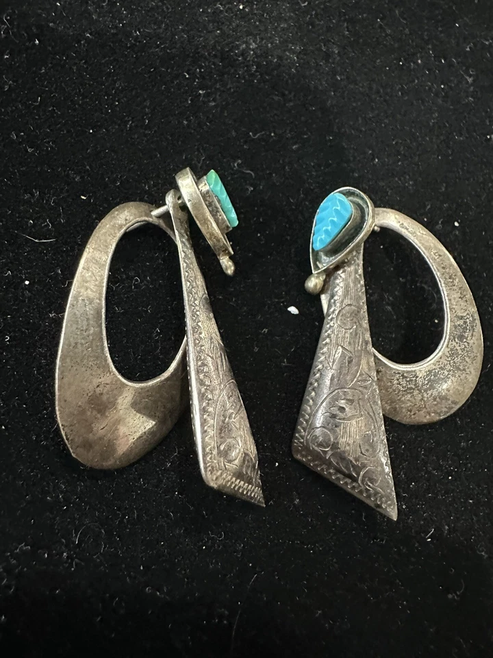 Vtg Sterling Silver 925 Sterling Silver 925 Turquoise Drop Dangle Earrings - Image 2 of 4