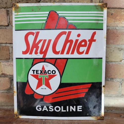 VINTAGE OLD TEXACO MOTOR OIL GASOLINE PORCELAIN GAS STATION PUMP SIGN 12" x 16"