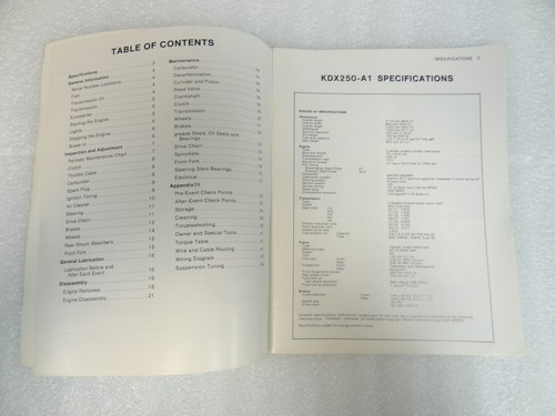 Kawasaki 99963-0032-01 Motorcycle Owner's & Service Manual KDX KDX250-A1 - Picture 5 of 5