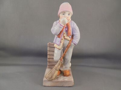 Antique Ernst Bohne & Sohne Porcelain Figural Match Holder Chimney Sweep Boy