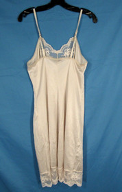 VTG BODY LITES Silky NYLON Mesh Lace PLEATED BODICE Silver CHEMISE/SLIP 34
