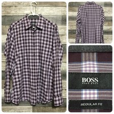Hugo Boss Regular Fit Plaid Button Up Shirt Men s L Plum