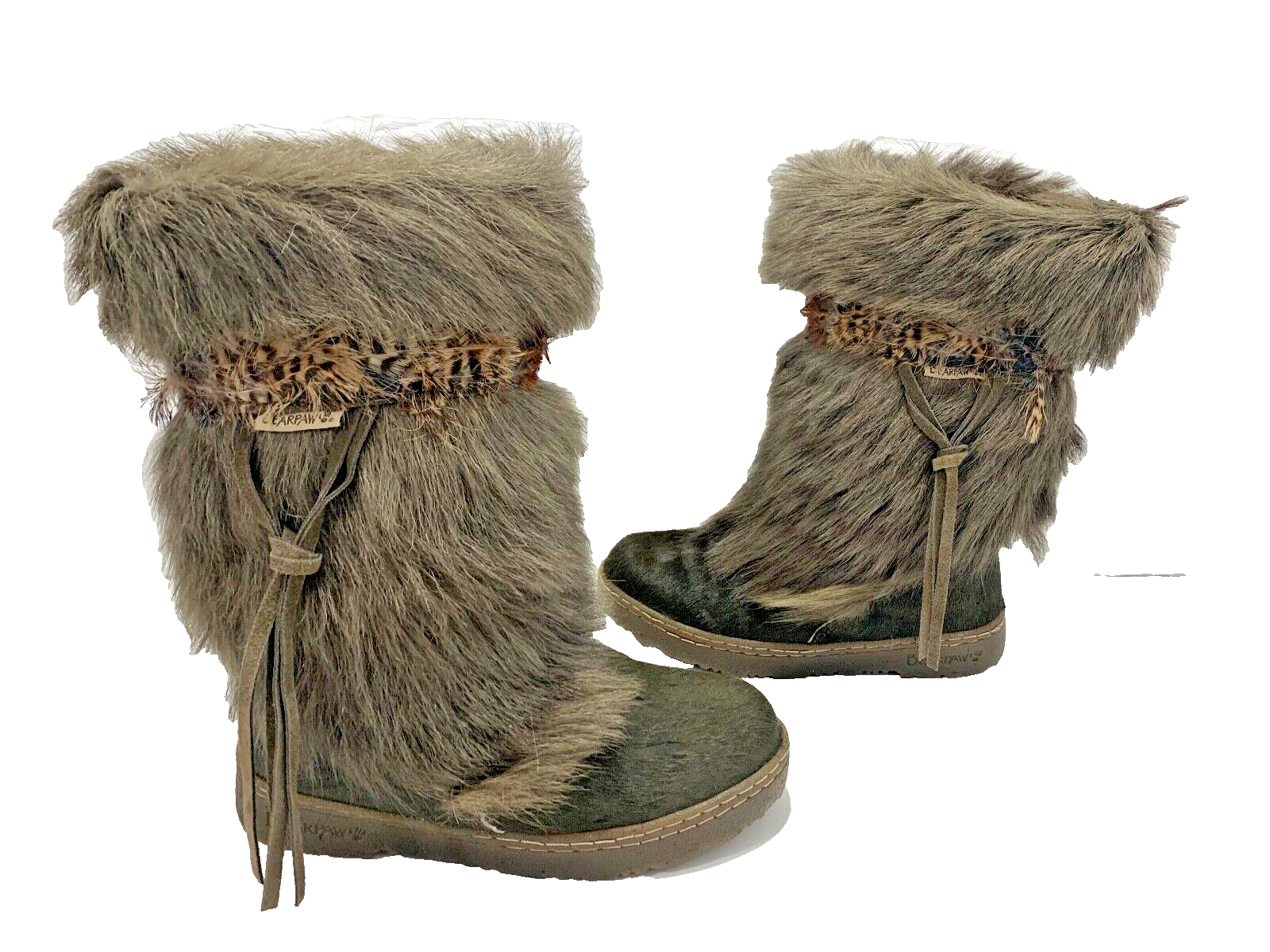 BEARPAW Kola Boots Women Size 6 Olive Lambswool Lined Cow Goat Hair