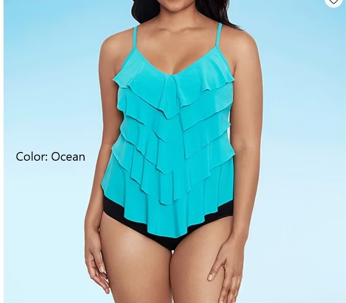 Trimshaper Tankini Swimsuit Top Size: 8,12 Color: Black, Ocean