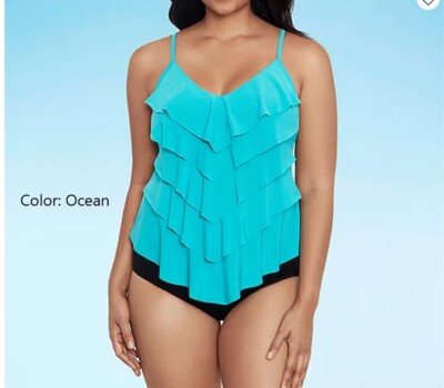 Trimshaper Tankini Swimsuit Top Size: 8,12 Color: Black, Ocean