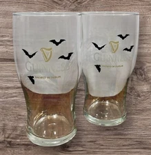 2 Guinness Beer Glass with Bats Don't Be Afraid of the Dark Set Halloween