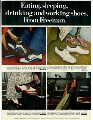 1972 Freeman Shoes Vintage Print Ad Eating Sleeping Drinking Working