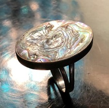 Large 925 Sterling Silver Abalone Oval Shell Ring Signed Jose NS Mexico Sz 7.25
