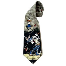 Vintage 90s Men s Looney Tunes Golfing Buggs Bunny Daffy Duck 100 Silk Tie