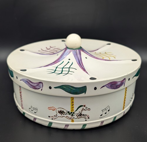 Vintage Guildcraft NY Large Circus Tent Carousel Biscuit Cookie Storage Tin