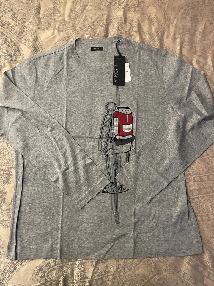 Camiseta gris manga larga Z Zegna para hombre talla XXL NUEVA CON ETIQUETAS Foto 4 de 4