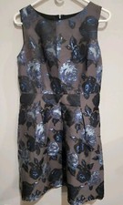 Talbots Womens 12 Gray & Blue Floral Fit & Flare Dress Sleeveless Knee Length 