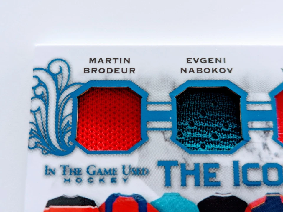 🔥#/30 BRODEUR LUONGO GIGUERE KIPPY ICONIC 8 RELIC 2020-21 Leaf In the Game Used - Image 3 of 4