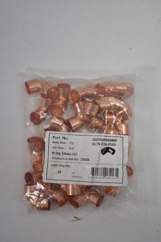 Lot of 25 Hailiang 90ยฐ Elbows 1/2" Copper 5/8" OD Size 23R305 2523508089800