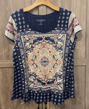 Lucky Brand Navy Blue Boho Gypsy Mandala Lightweight T-shirt size 1X
