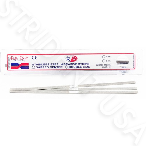 Stainless Steel Dental Abrasive Polishing Strips Gapped Center 6 mm (12
