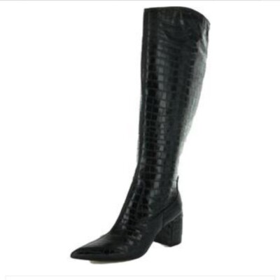 NIB Marc Fisher Retie Black Alligator Point Toe Block Heel Tall - Main Image