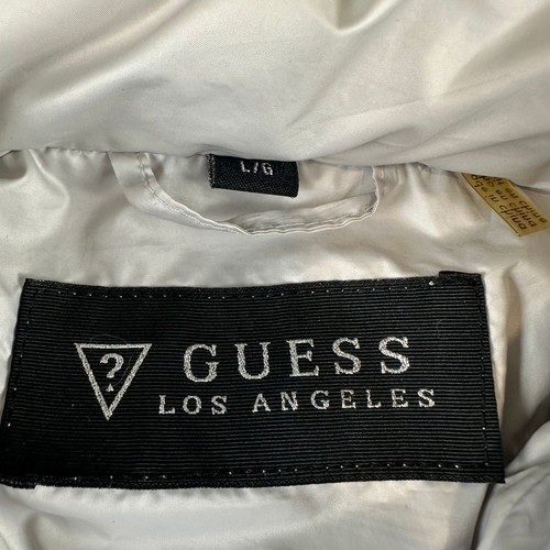 GUESS Los Angeles Silver Puffer Jacket Ecopelliccia Cappuccio Cappotto Invernale L/G - Foto 3 di 11