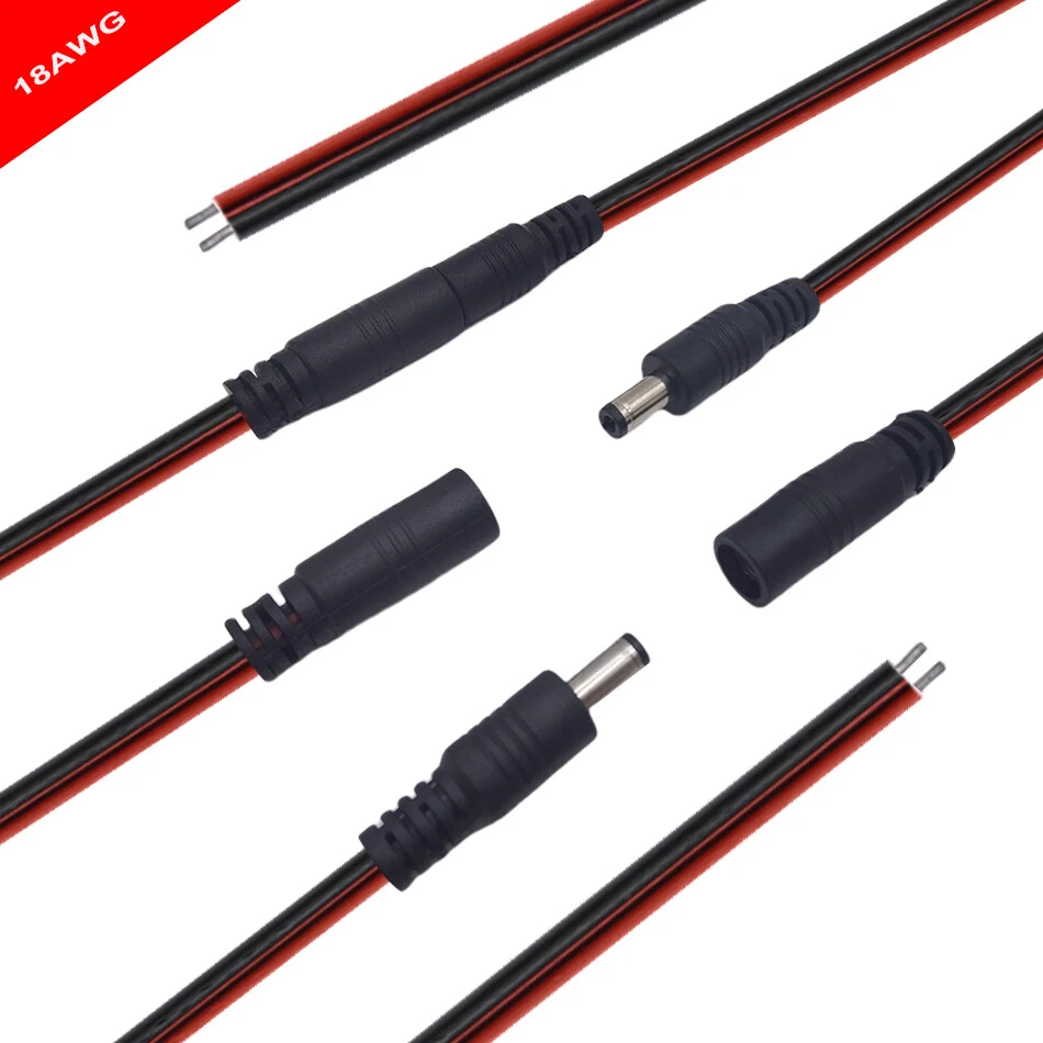 18AWG 50cm DC Power Pigtail Jack Plug Cable Wire 2.1mm x 5.5mm 5A Male & Female - Image 2 of 4