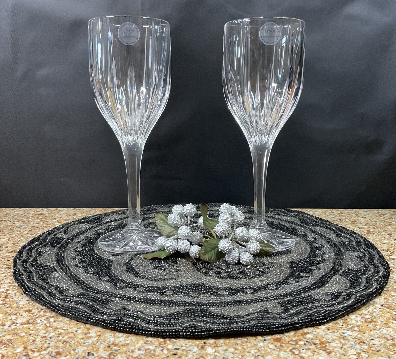 Lenox Starlight 10 Oz Water/Wine 9” Crystal Goblets Etched Stemware/2 Set,NO BOX