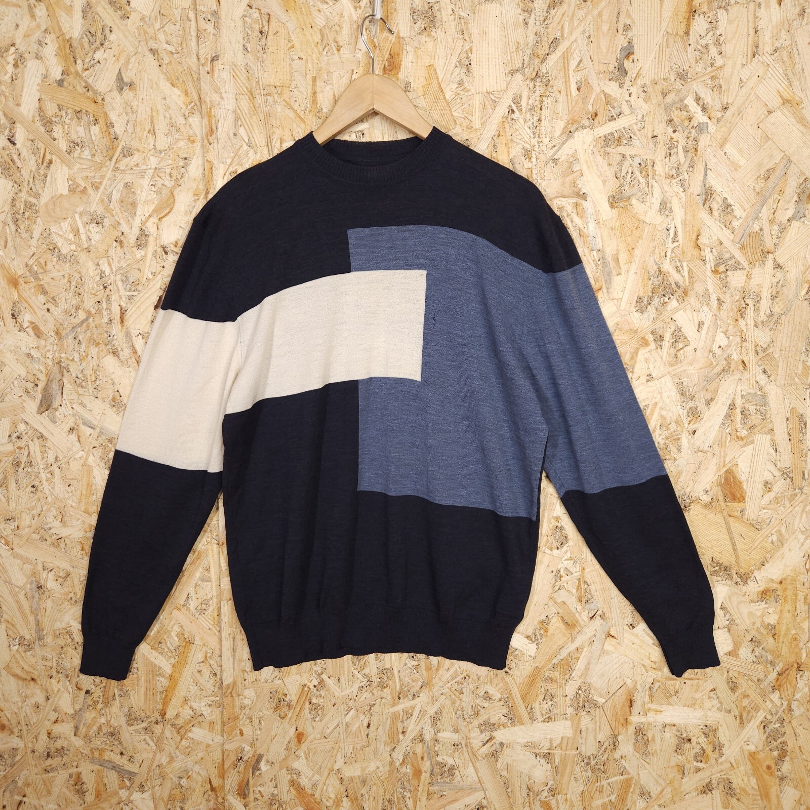 Maglione vintage Yves Saint Laurent colorblock lana girocollo sottile uomo taglia 52 L