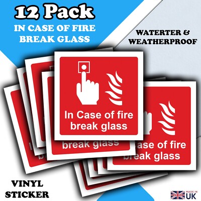Feueralarm Rufstelle - Glasbruch - wasserdichte Vinyl Aufkleber Schilder - 12er Pack