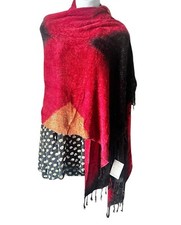 Sparkly Shawl With Fringe By B.M. Lovely Shawls Maroon Gold Black w/ tag