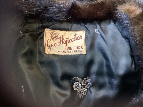 Vintage Label Black Persian Lamb Fur Brown Mink Collar Mid Length Coat Gorgeous! - Picture 5 of 5