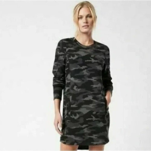Athleta balance dress black camo long sleeve knit stretch knee length