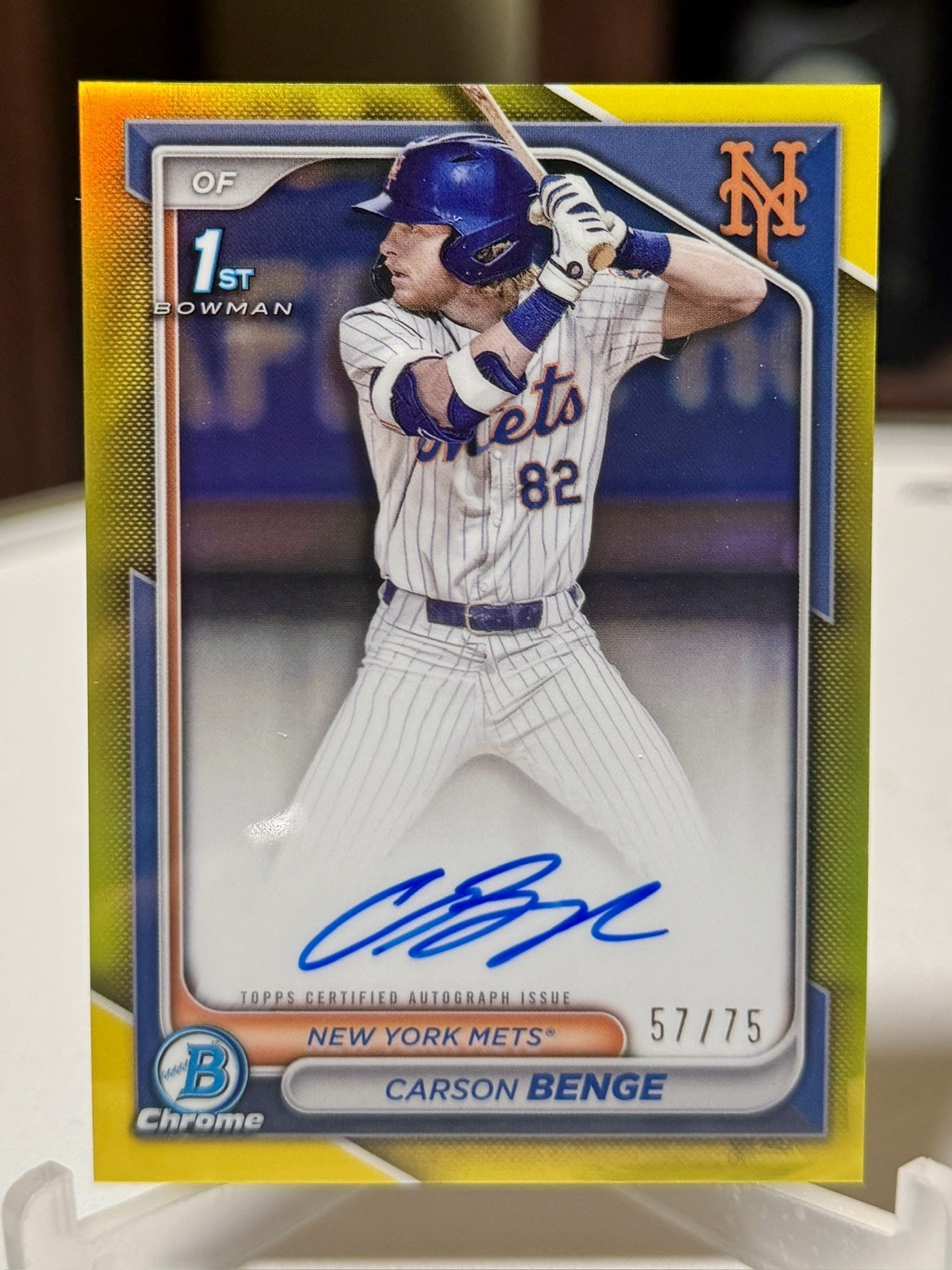 2024 Bowman Draft Carson Benge 1st Bowman Chrome Auto Yellow Refractor 57/75 Met