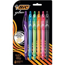 BIC Gelocity Quick Dry Assorted Colors Gel Pens, Medium Point 0.7mm , 6-Count