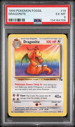 Pokémon TCG Dragonite 19/62 Fossil Non-Holo Rare PSA 6 EX-MT