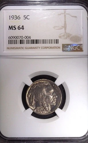 1936 Philadelphia Buffalo Nickel 5c NGC MS 64