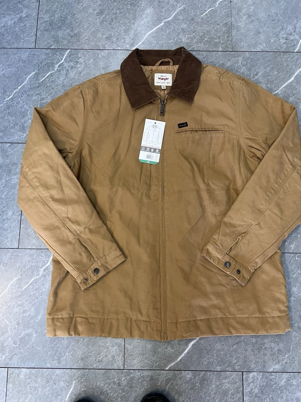 Wrangler Men’s XL Canvas Work Jacket Insulated Quilted Lining Corduroy Collar