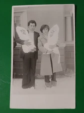 Photo Vintage  Romania Romanian Attractive Man and Woman Holding Twins 1440