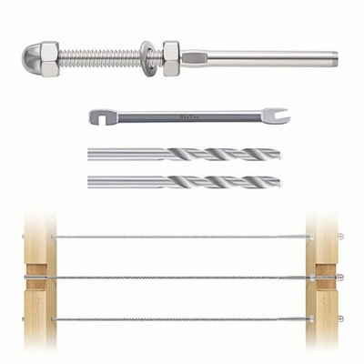 60 Pack T316 Stainless Steel Cable Railing Kit, 1/8'' Swage Threaded Stud Tens...